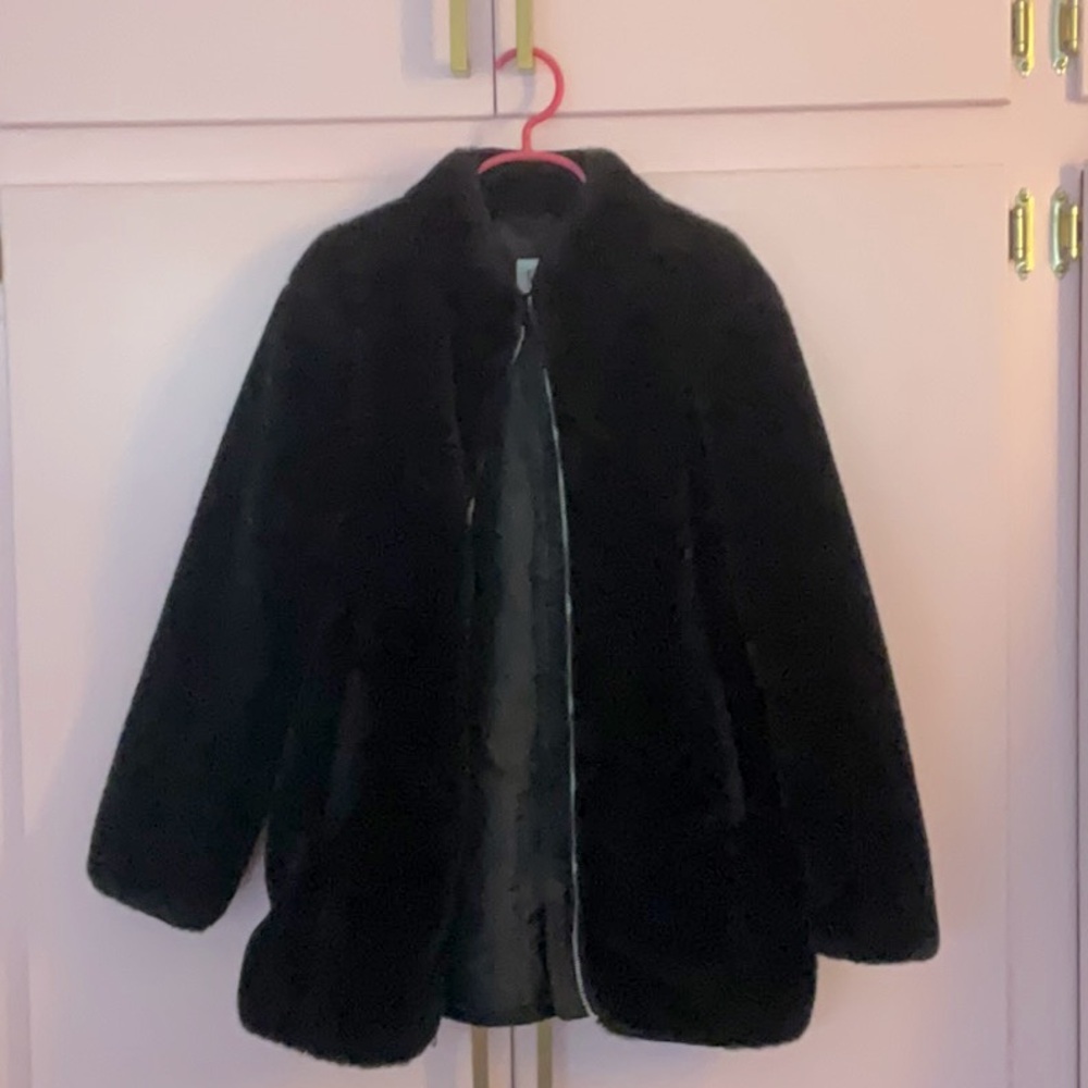 GAP Kids Black Faux Fur Coat, Size 8/9